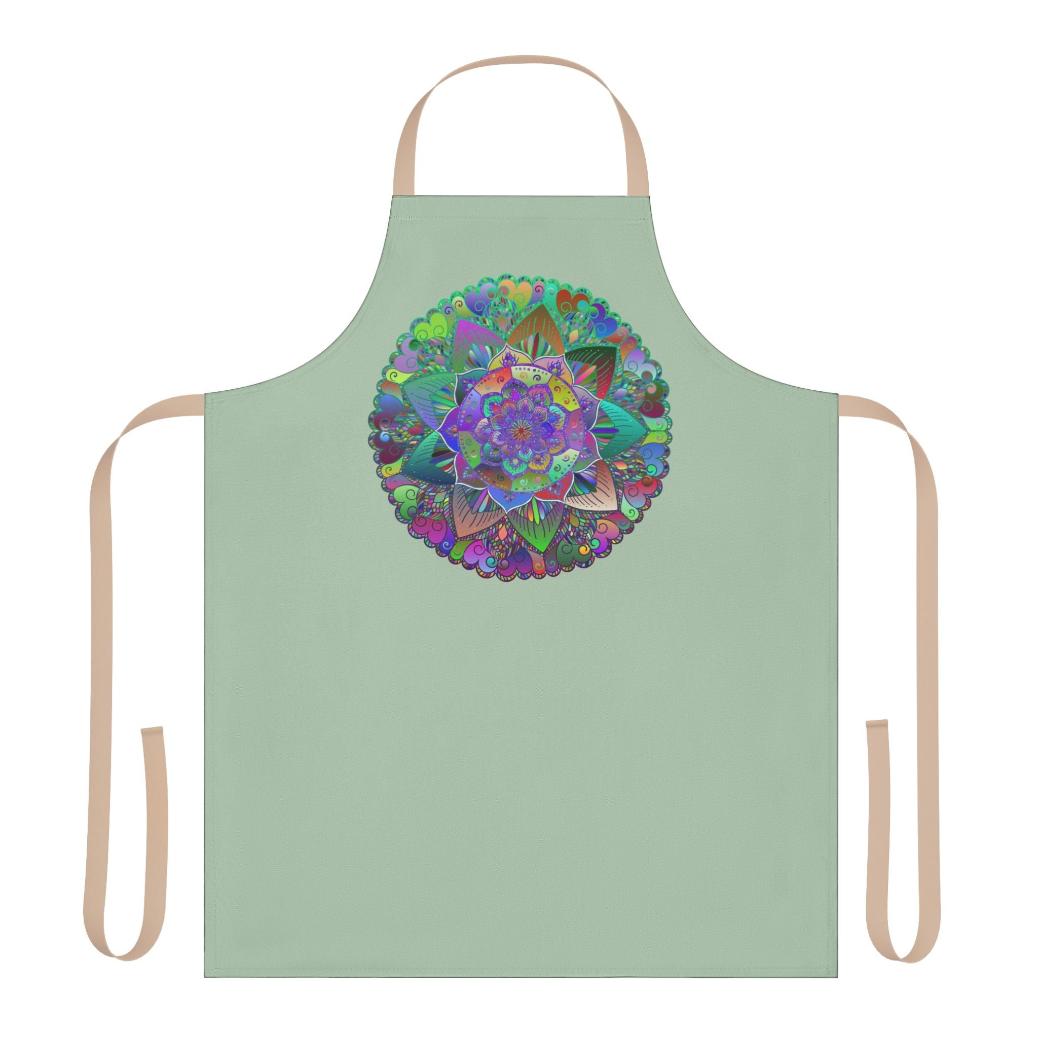 Sage Green Mandala Apron - Hand Drawn Art All Over Prints - Blululi