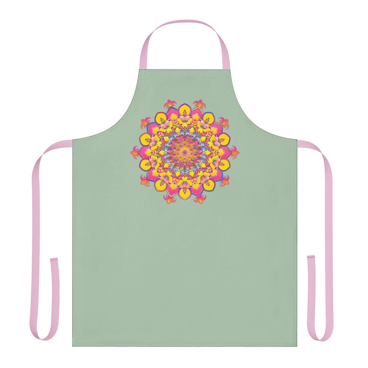 Sage Green Mandala Apron - Hand Drawn Art All Over Prints - Blululi