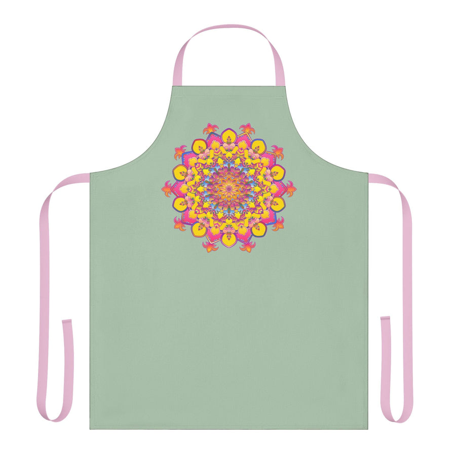 Sage Green Mandala Apron - Hand Drawn Art All Over Prints - Blululi