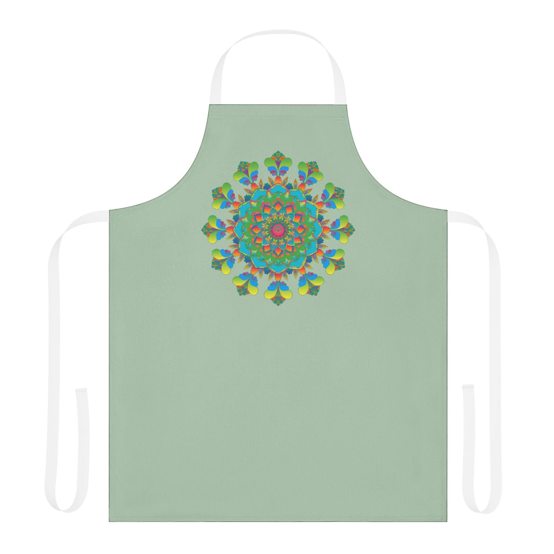 Sage Green Mandala Apron - Hand Drawn Art All Over Prints - Blululi