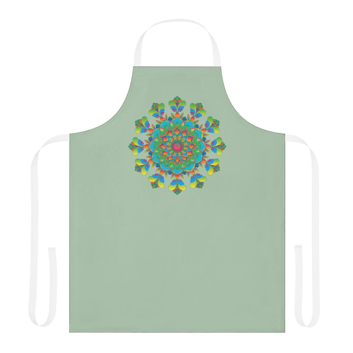 Sage Green Mandala Apron - Hand Drawn Art All Over Prints - Blululi