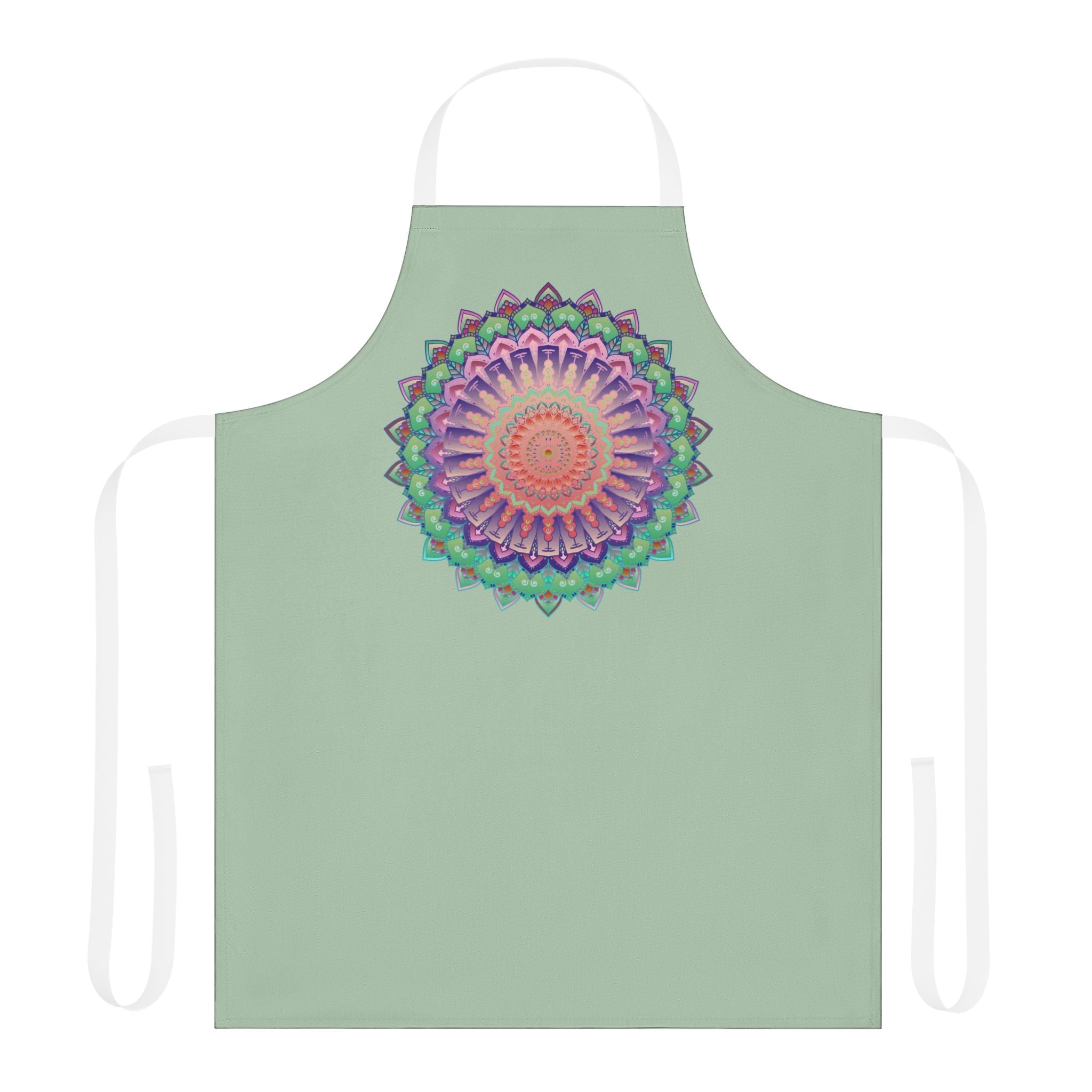 Sage Green Mandala Apron - Hand Drawn Art All Over Prints - Blululi