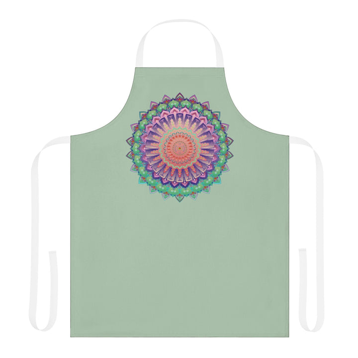 Sage Green Mandala Apron - Hand Drawn Art All Over Prints - Blululi