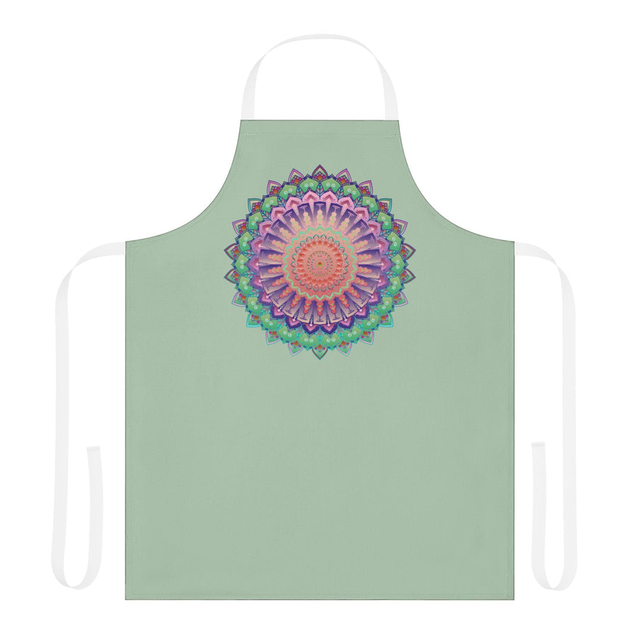 Sage Green Mandala Apron - Hand Drawn Art All Over Prints - Blululi