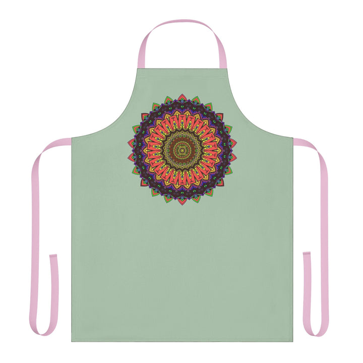 Sage Green Mandala Apron - Hand - Drawn Art All Over Prints - Blululi