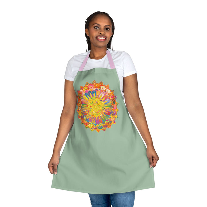 Sage Green Mandala Apron - Hand - Drawn Art All Over Prints - Blululi