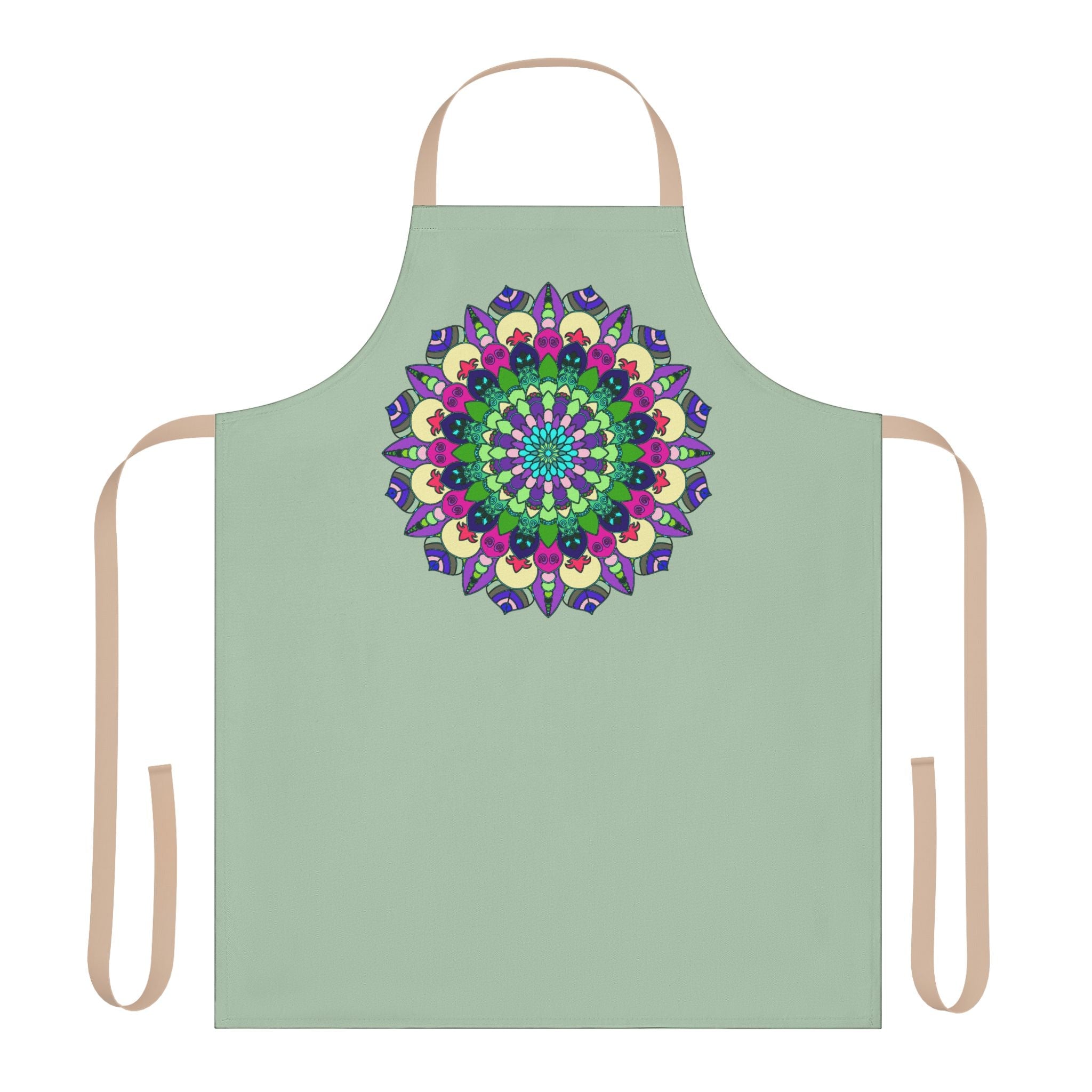 Sage Green Mandala Apron - Hand Drawn Art All Over Prints - Blululi