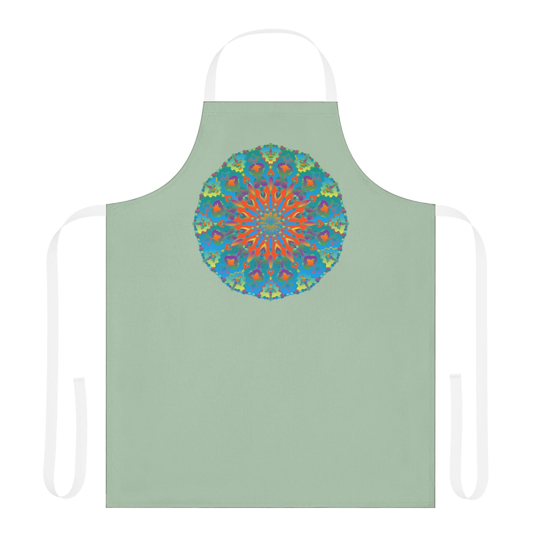 Sage Green Mandala Apron - Hand - Drawn Art All Over Prints - Blululi