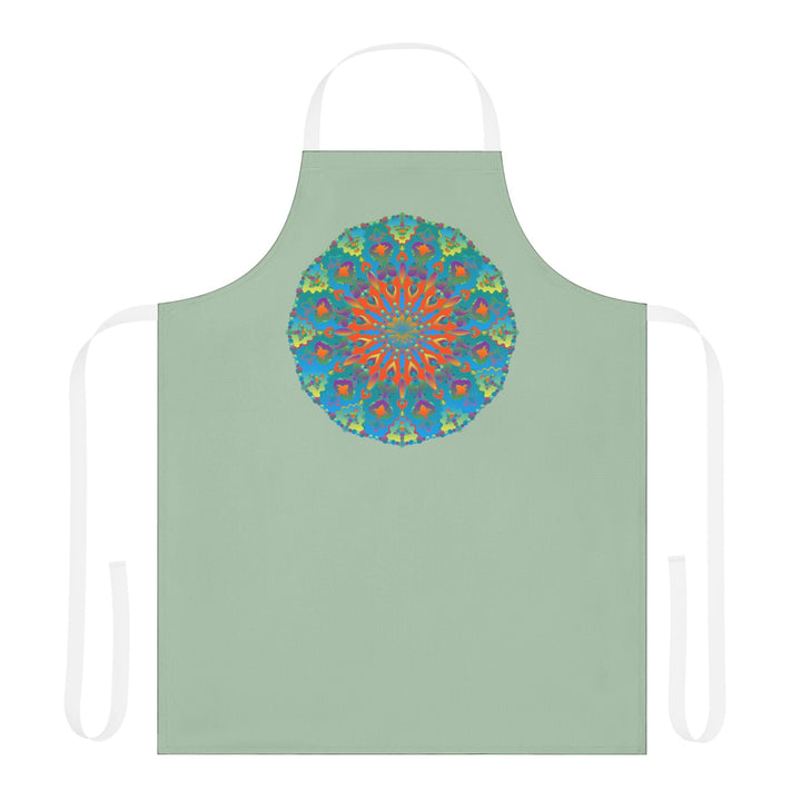 Sage Green Mandala Apron - Hand - Drawn Art All Over Prints - Blululi