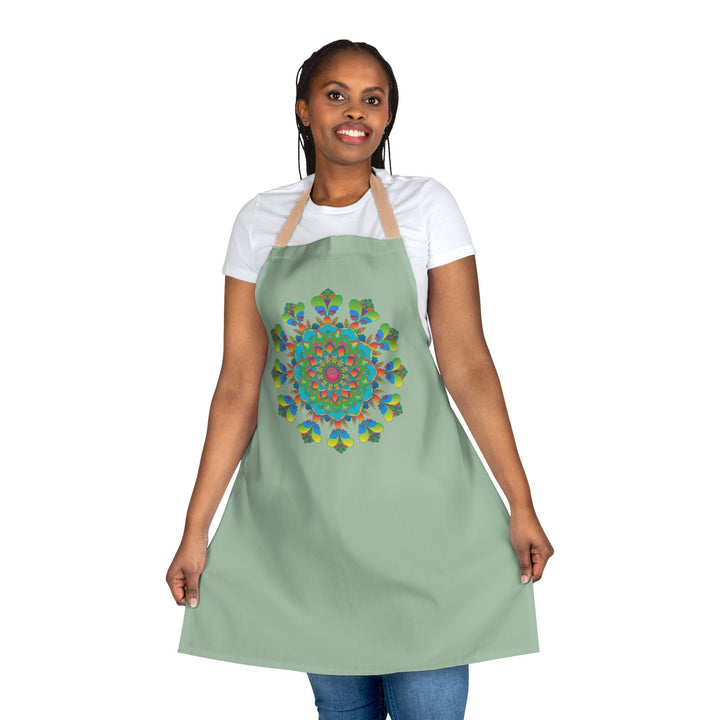 Sage Green Mandala Apron - Hand Drawn Art All Over Prints - Blululi