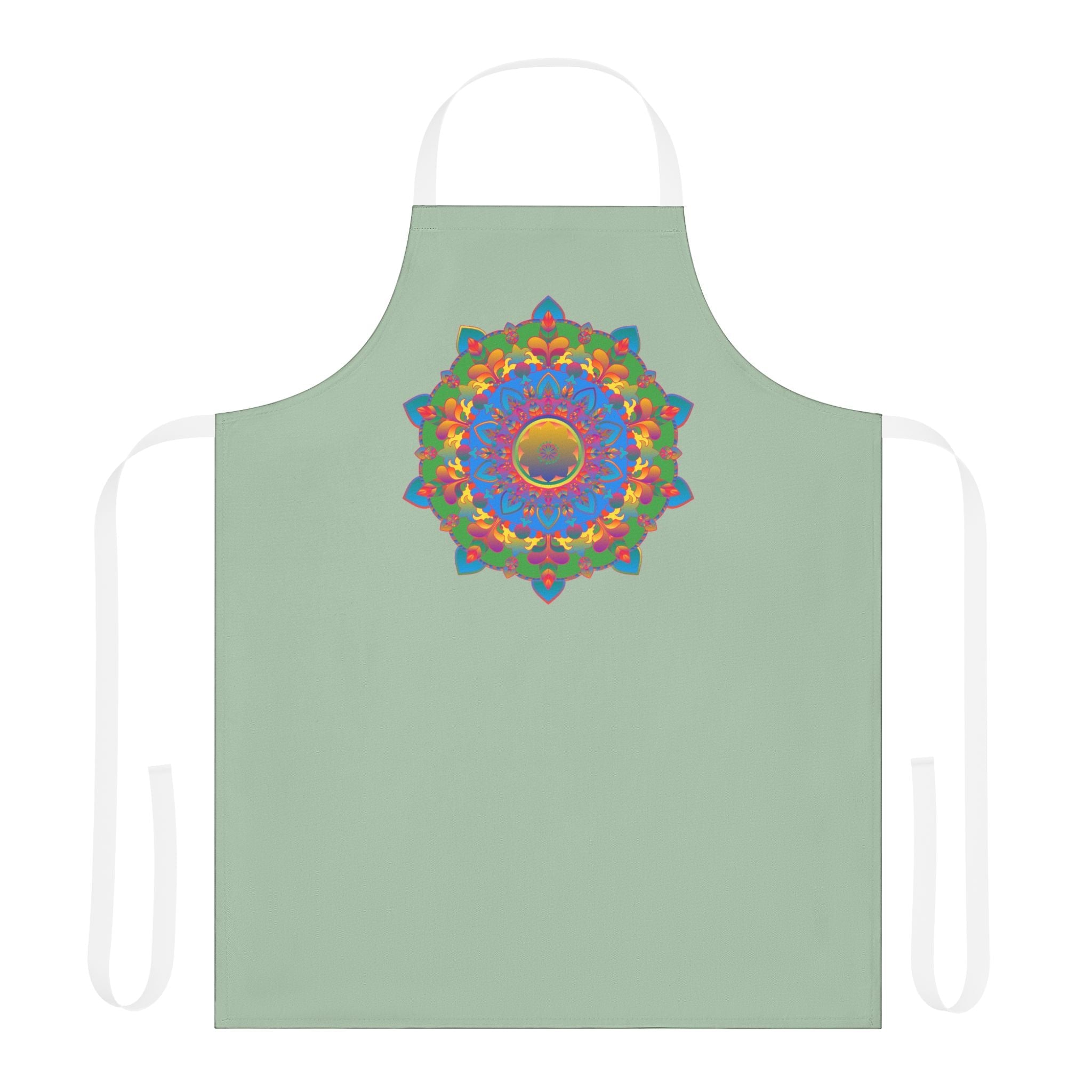 Sage Green Mandala Apron - Hand Drawn Art All Over Prints - Blululi