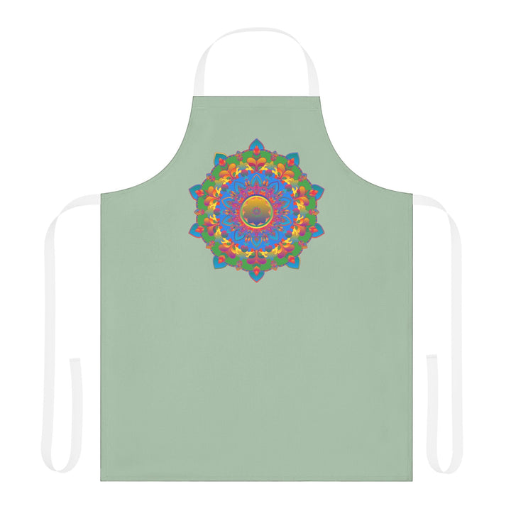 Sage Green Mandala Apron - Hand Drawn Art All Over Prints - Blululi