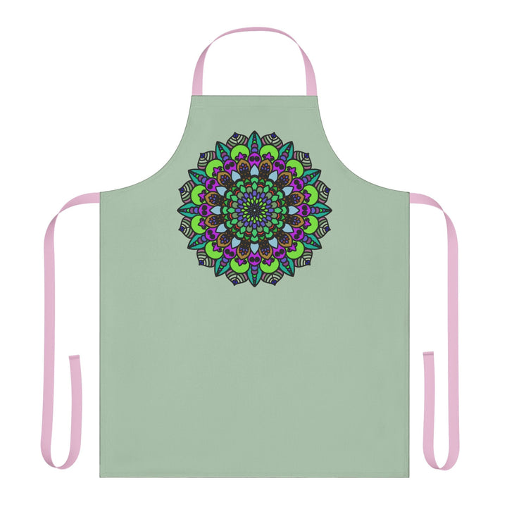 Sage Green Mandala Apron - Hand Drawn Art All Over Prints - Blululi