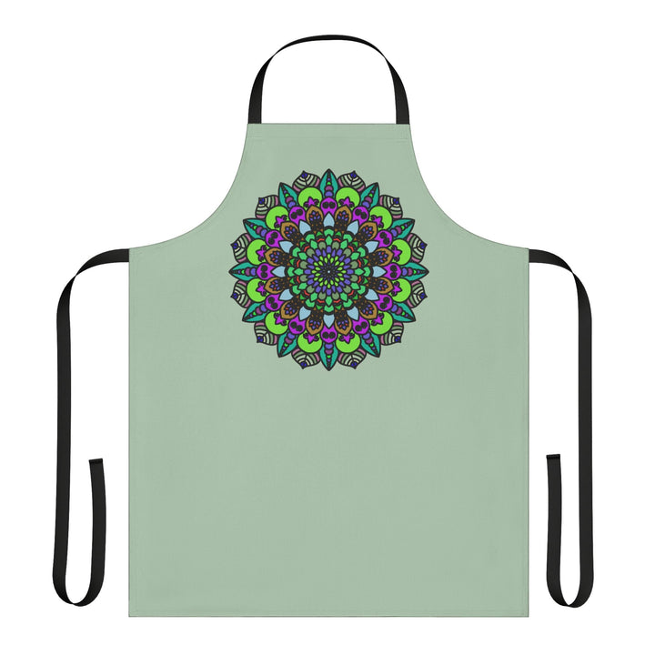 Sage Green Mandala Apron - Hand Drawn Art All Over Prints - Blululi