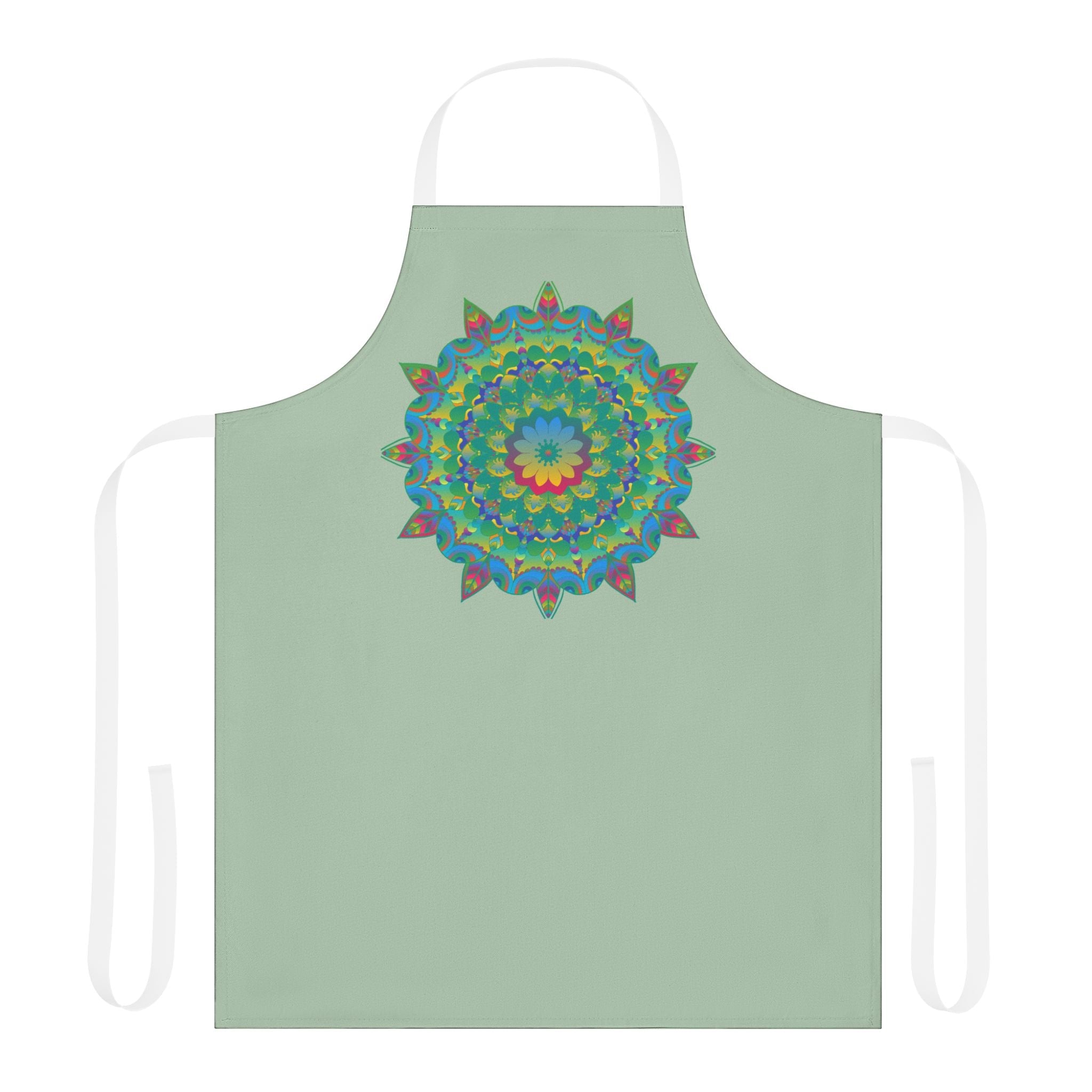 Sage Green Mandala Apron - Hand Drawn Art All Over Prints - Blululi