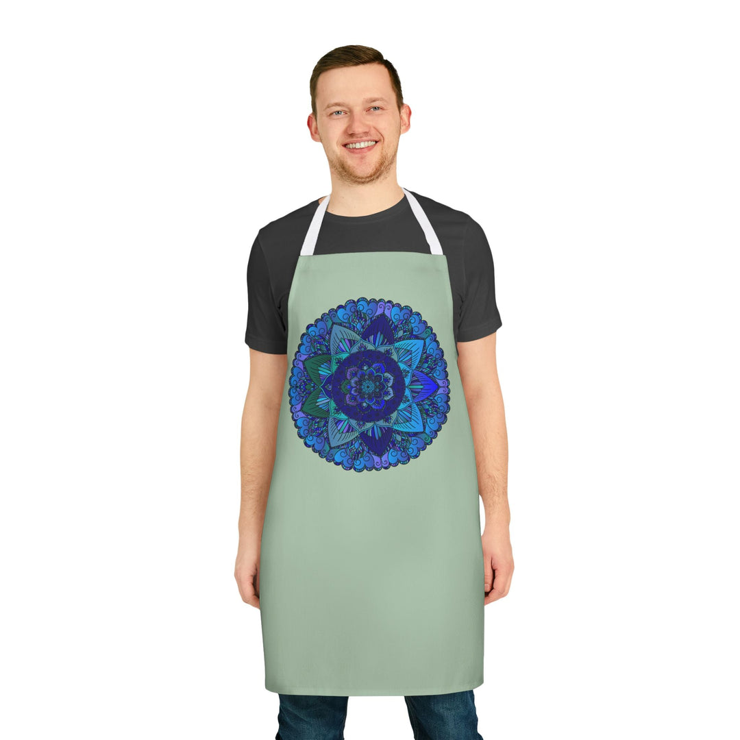 Sage Green Mandala Apron - Hand - Drawn Art All Over Prints - Blululi