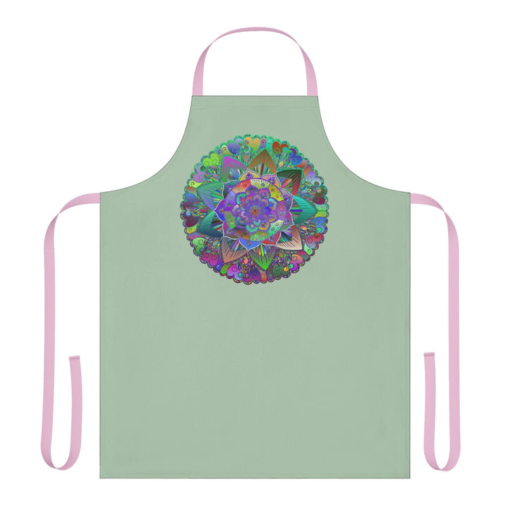 Sage Green Mandala Apron - Hand Drawn Art All Over Prints - Blululi