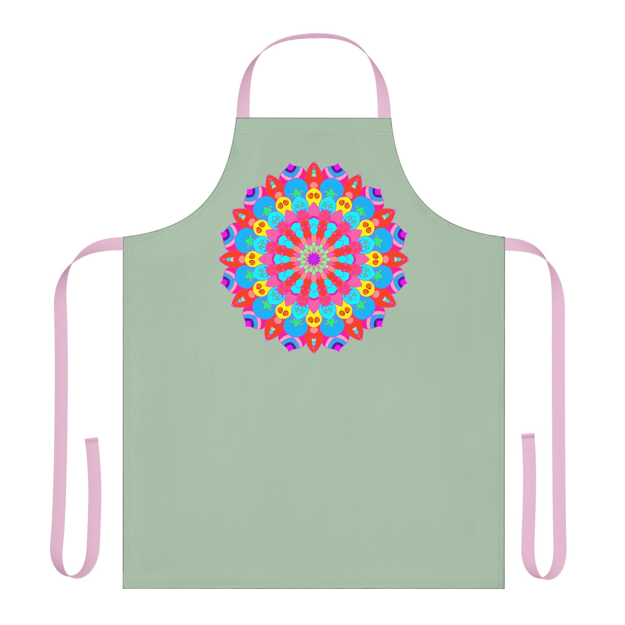 Sage Green Mandala Apron - Hand Drawn Art All Over Prints - Blululi