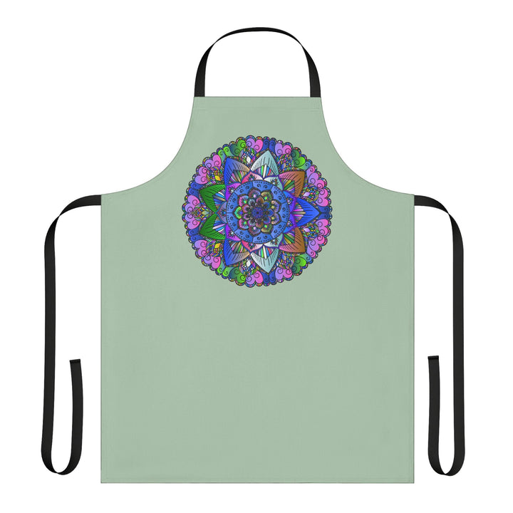 Sage Green Mandala Apron - Hand Drawn Art All Over Prints - Blululi