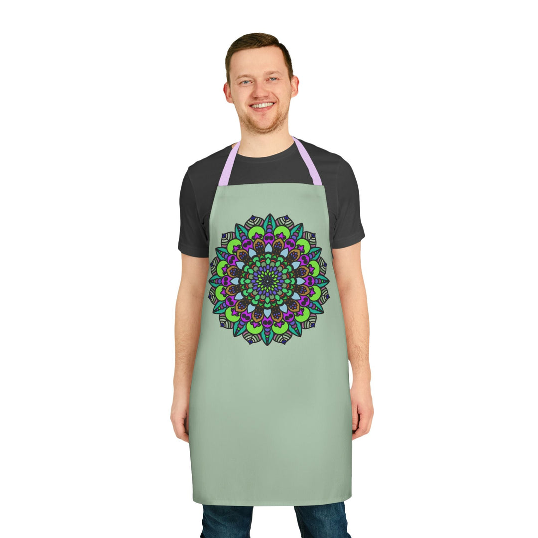 Sage Green Mandala Apron - Hand Drawn Art All Over Prints - Blululi