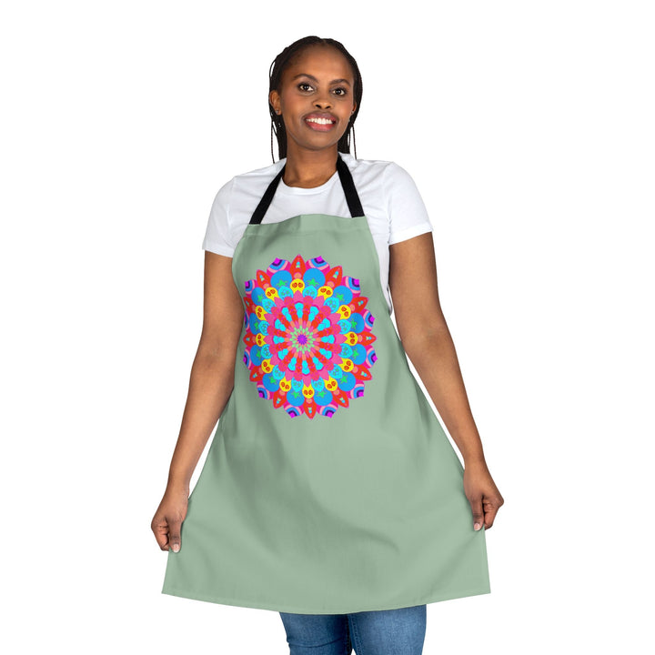 Sage Green Mandala Apron - Hand Drawn Art All Over Prints - Blululi