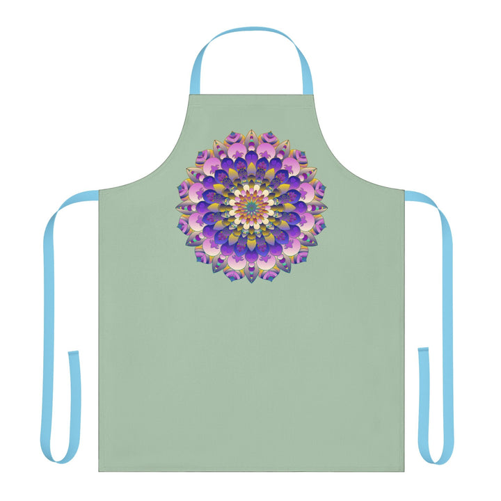 Sage Green Mandala Apron - Hand Drawn Art All Over Prints - Blululi