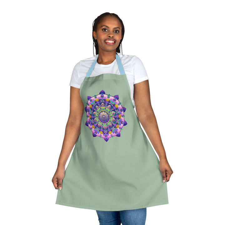 Sage Green Mandala Apron - Hand - Drawn Art All Over Prints - Blululi