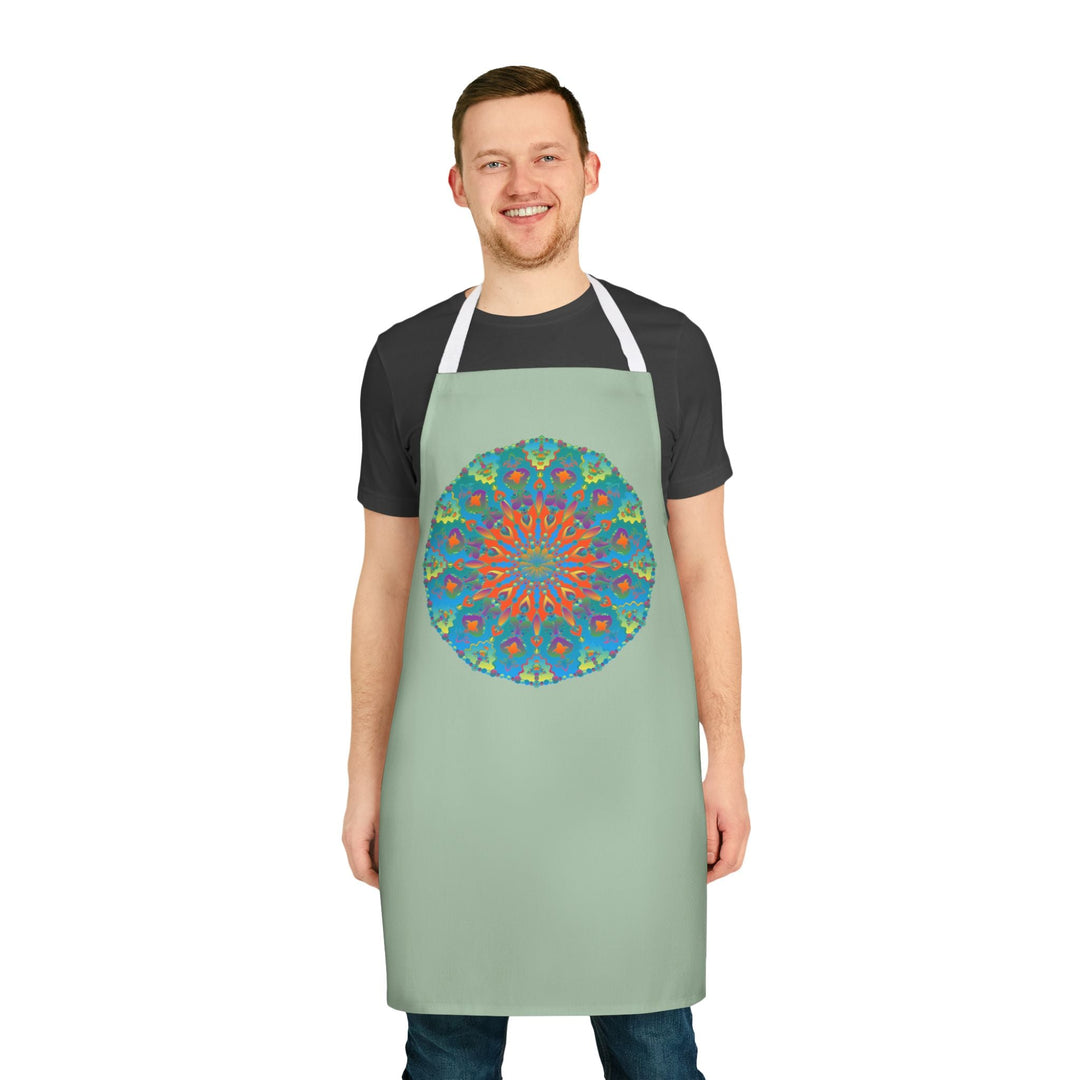 Sage Green Mandala Apron - Hand - Drawn Art All Over Prints - Blululi