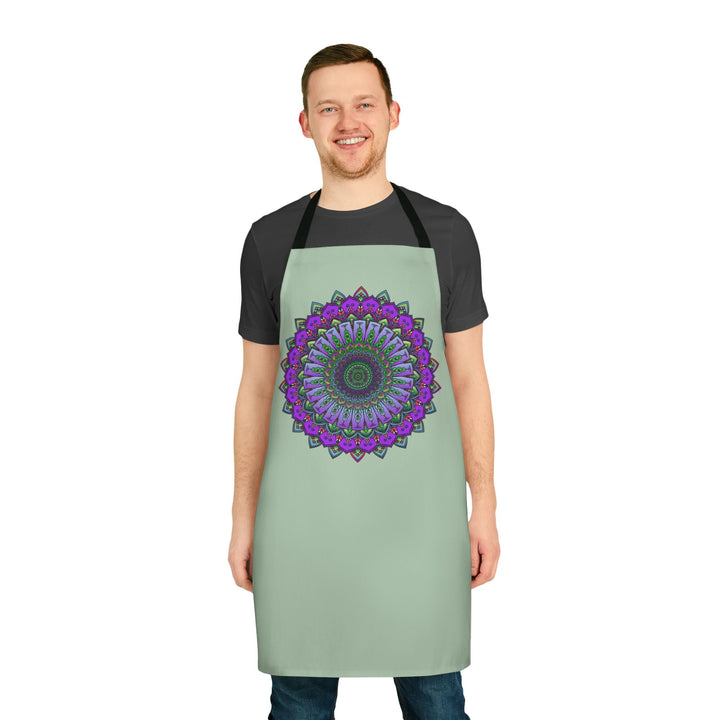 Sage Green Mandala Apron - Hand Drawn Art All Over Prints - Blululi