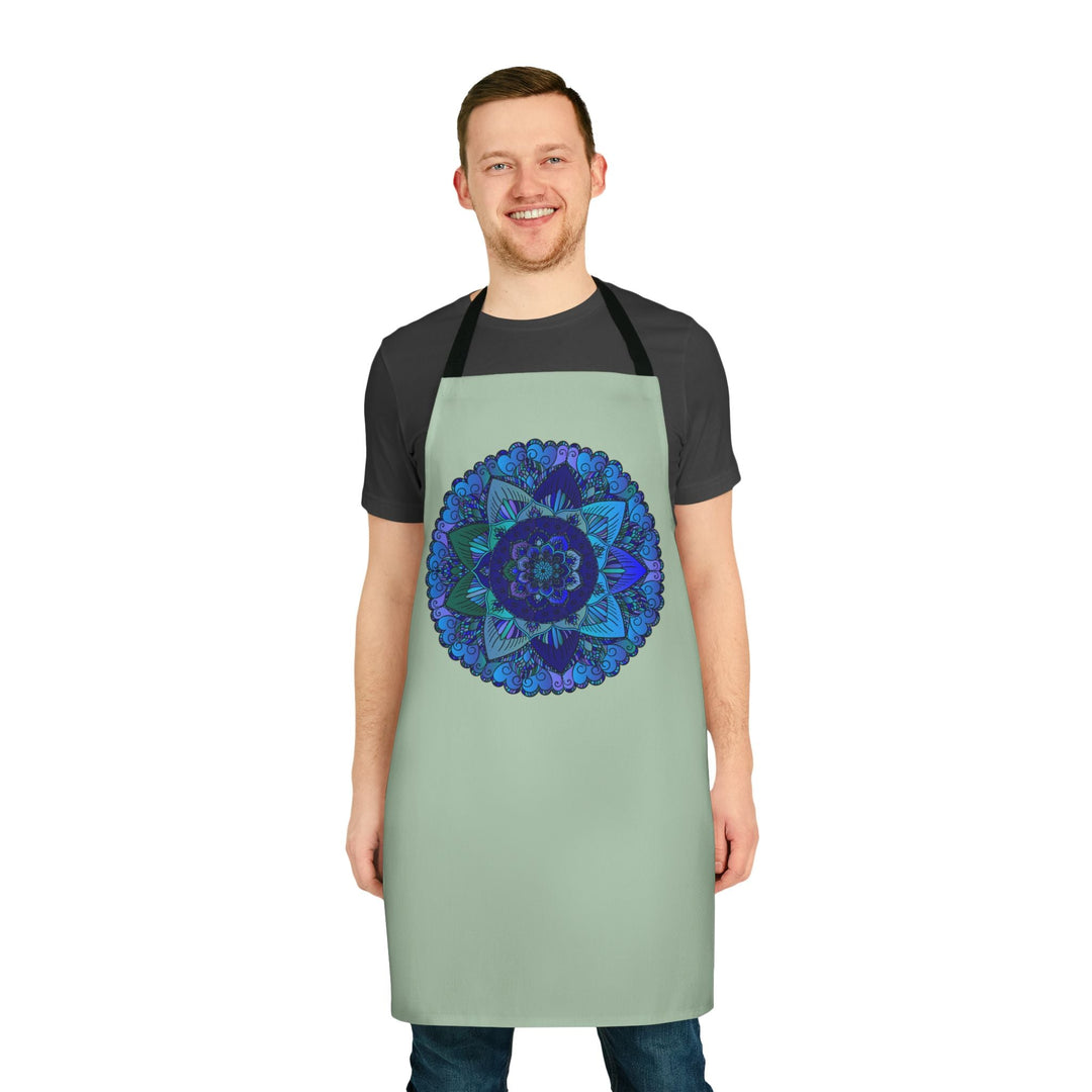 Sage Green Mandala Apron - Hand - Drawn Art All Over Prints - Blululi