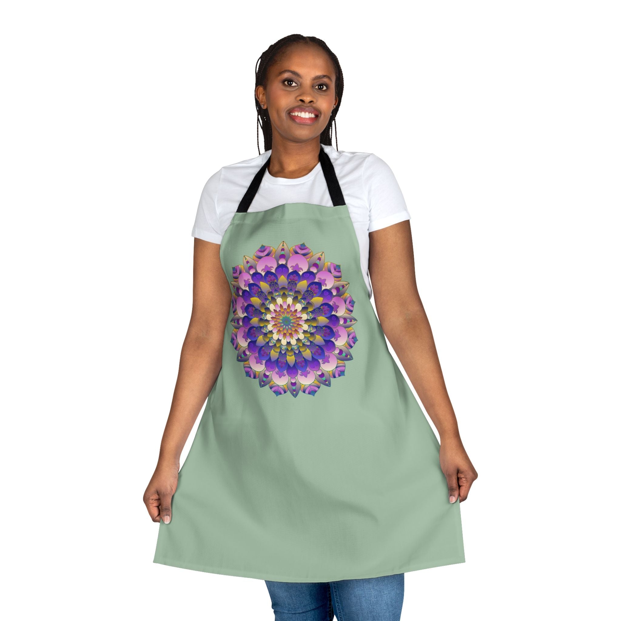 Sage Green Mandala Apron - Hand Drawn Art All Over Prints - Blululi