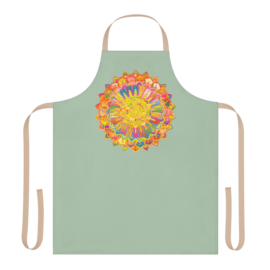 Sage Green Mandala Apron - Hand - Drawn Art All Over Prints - Blululi