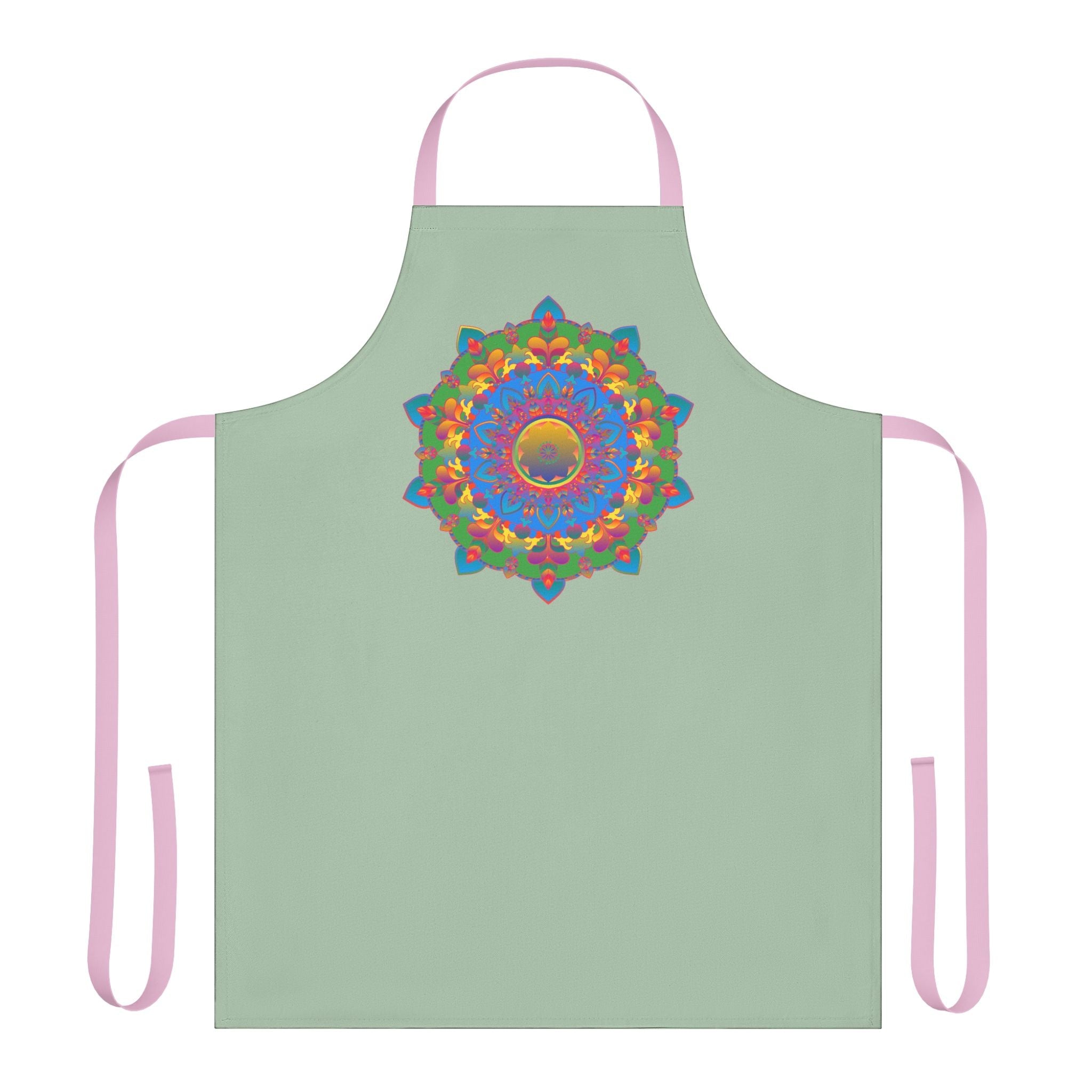 Sage Green Mandala Apron - Hand Drawn Art All Over Prints - Blululi