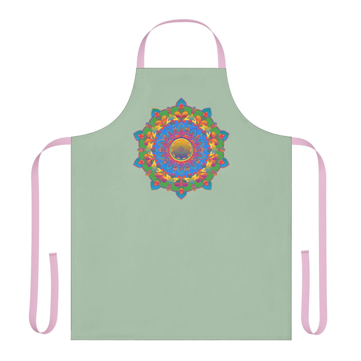 Sage Green Mandala Apron - Hand Drawn Art All Over Prints - Blululi