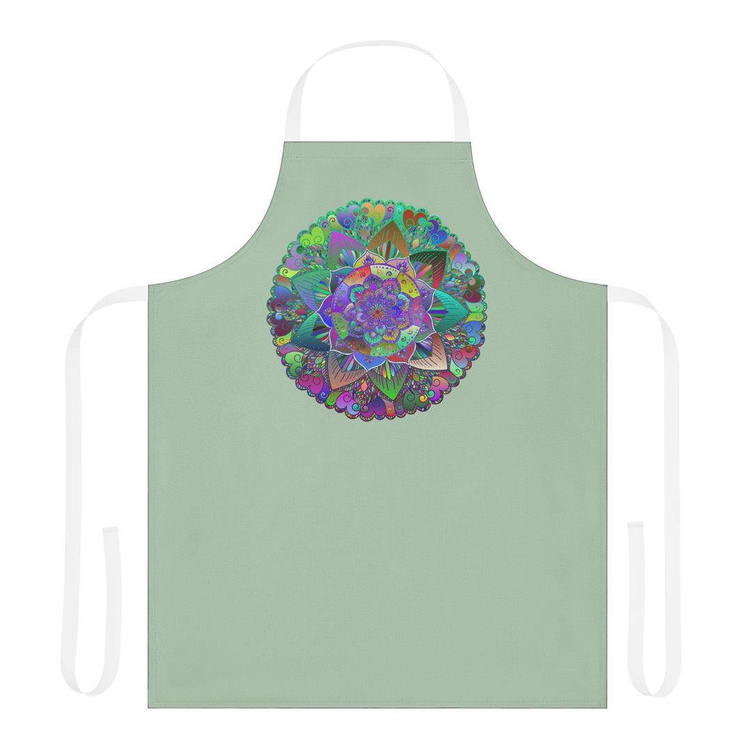 Sage Green Mandala Apron - Hand Drawn Art All Over Prints - Blululi