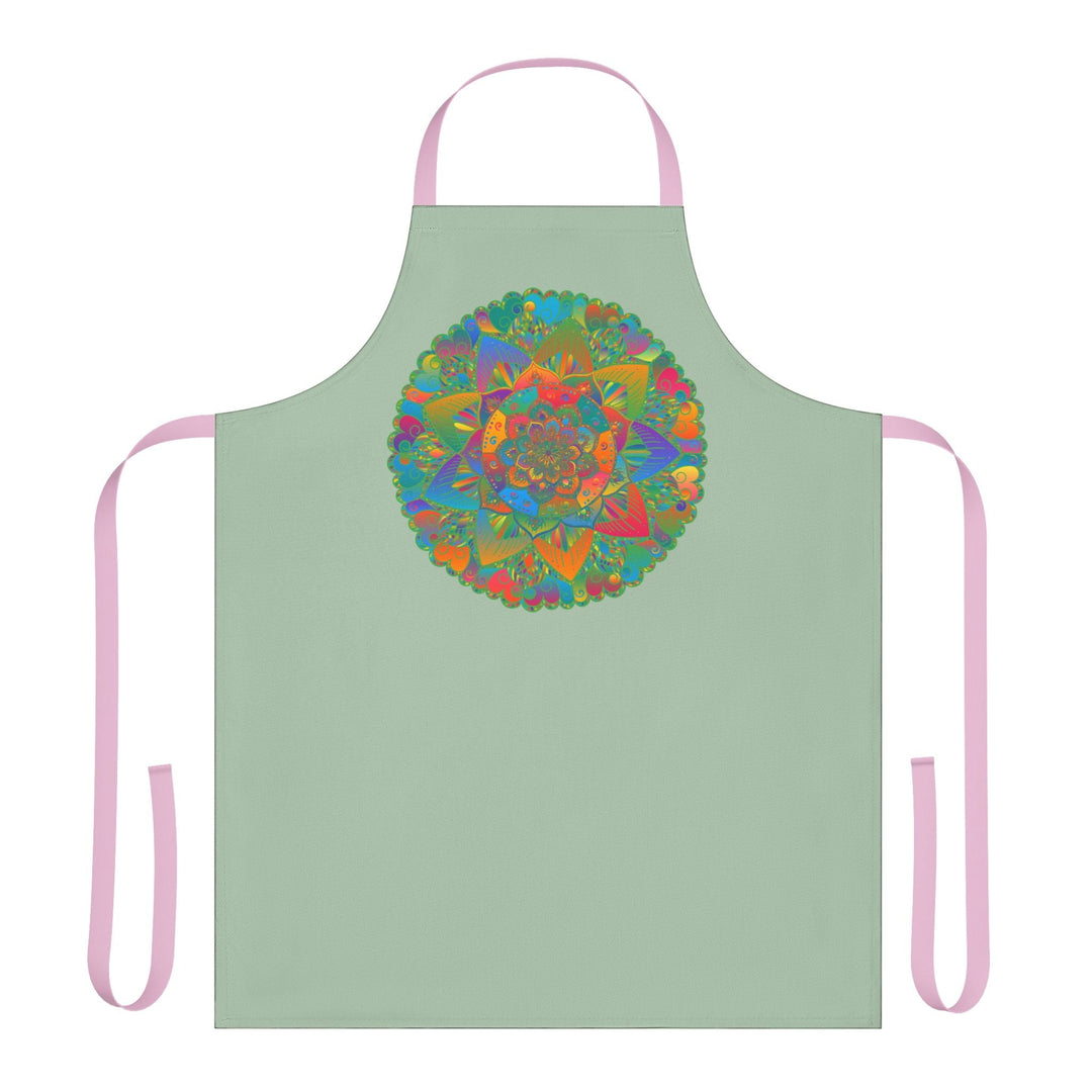 Sage Green Mandala Apron - Hand Drawn Art All Over Prints - Blululi