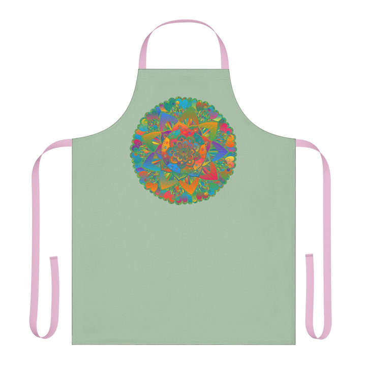 Sage Green Mandala Apron - Hand Drawn Art All Over Prints - Blululi