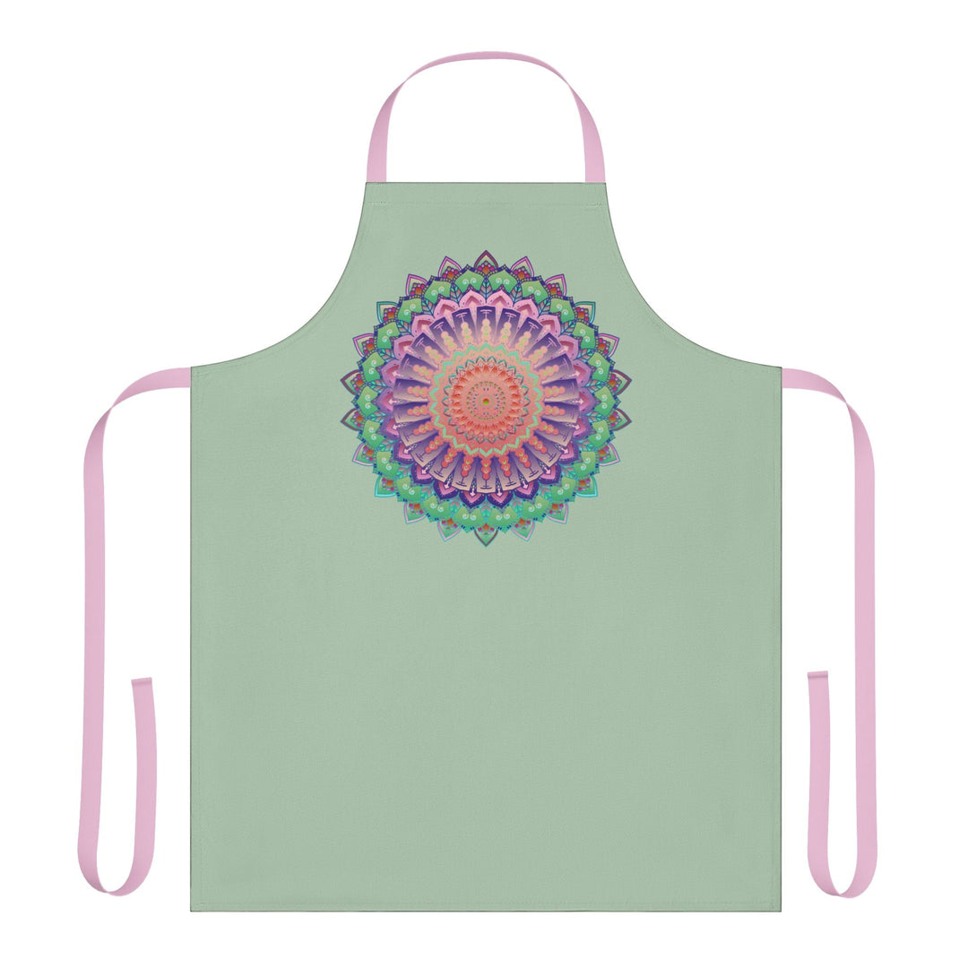 Sage Green Mandala Apron - Hand Drawn Art All Over Prints - Blululi