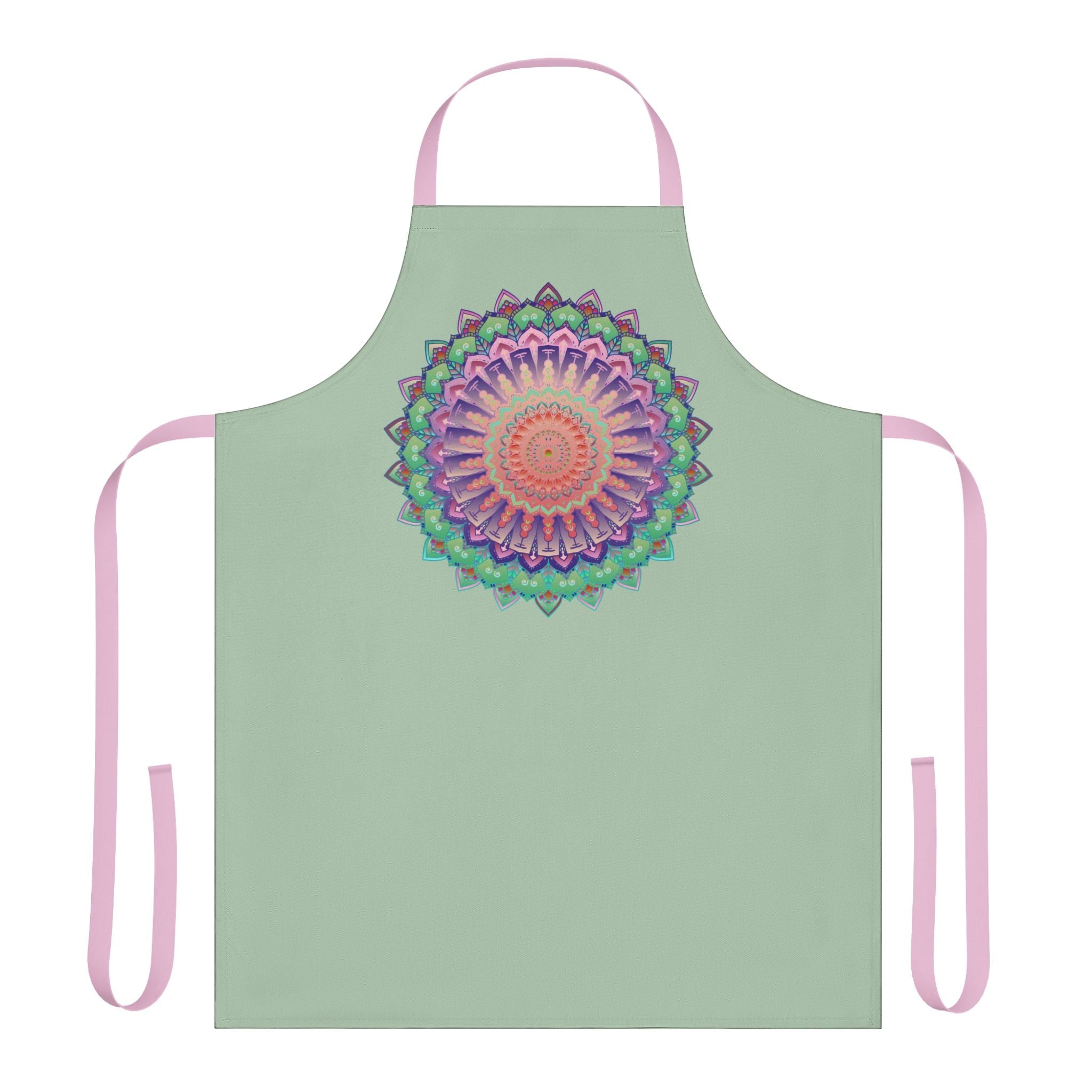 Sage Green Mandala Apron - Hand Drawn Art All Over Prints - Blululi