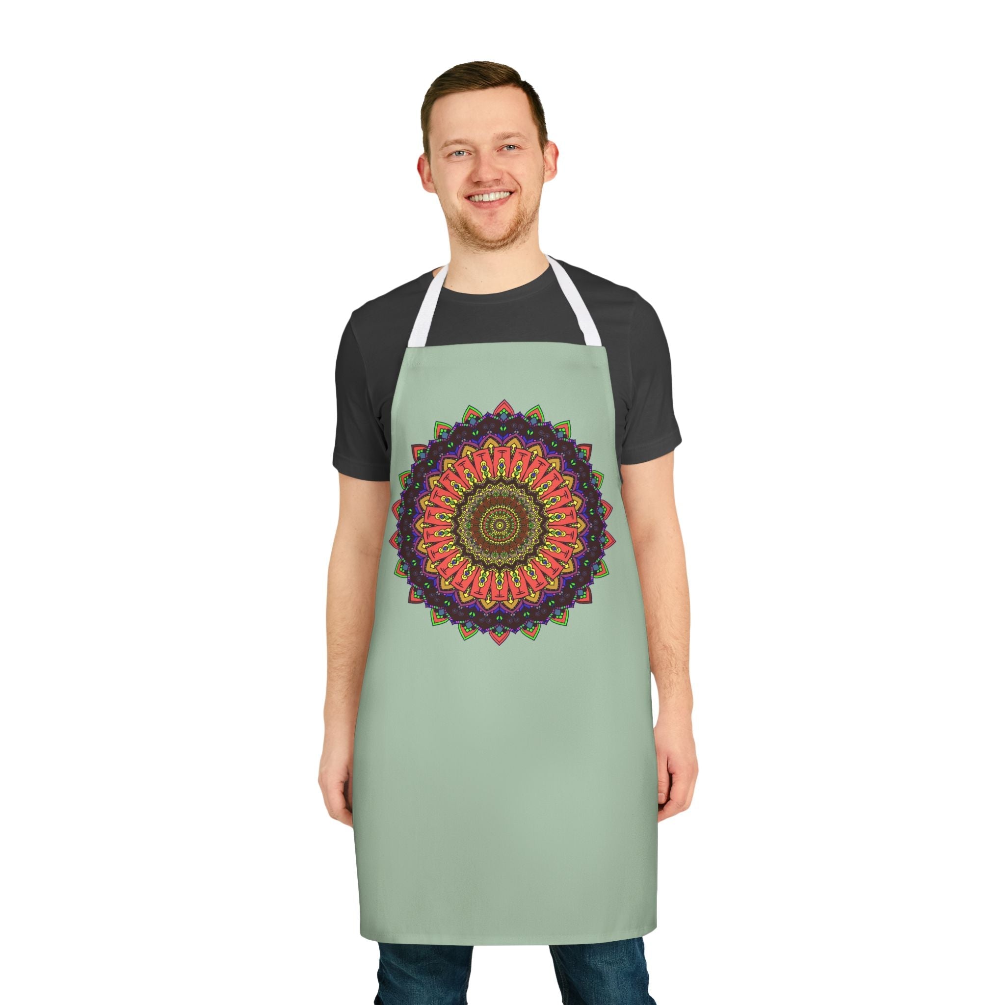 Sage Green Mandala Apron - Hand - Drawn Art All Over Prints - Blululi