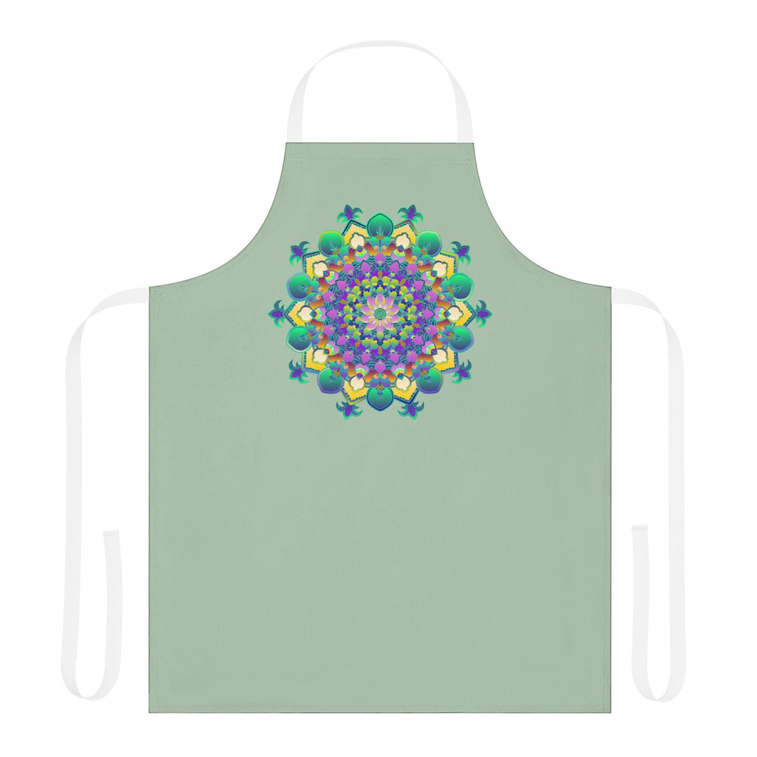 Sage Green Mandala Apron - Hand Drawn Art All Over Prints - Blululi