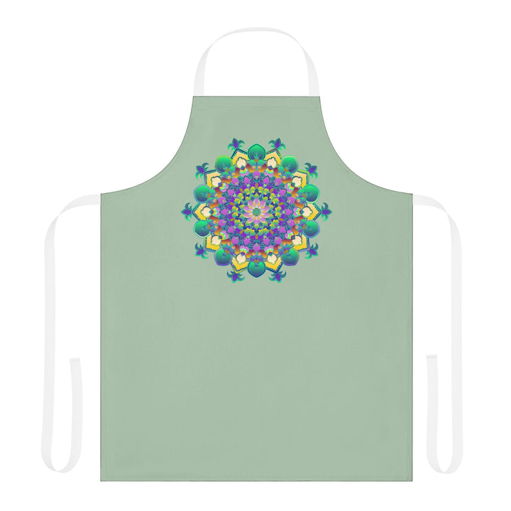 Sage Green Mandala Apron - Hand Drawn Art All Over Prints - Blululi