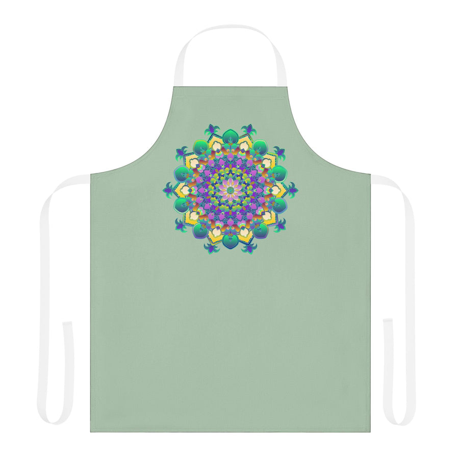 Sage Green Mandala Apron - Hand Drawn Art All Over Prints - Blululi