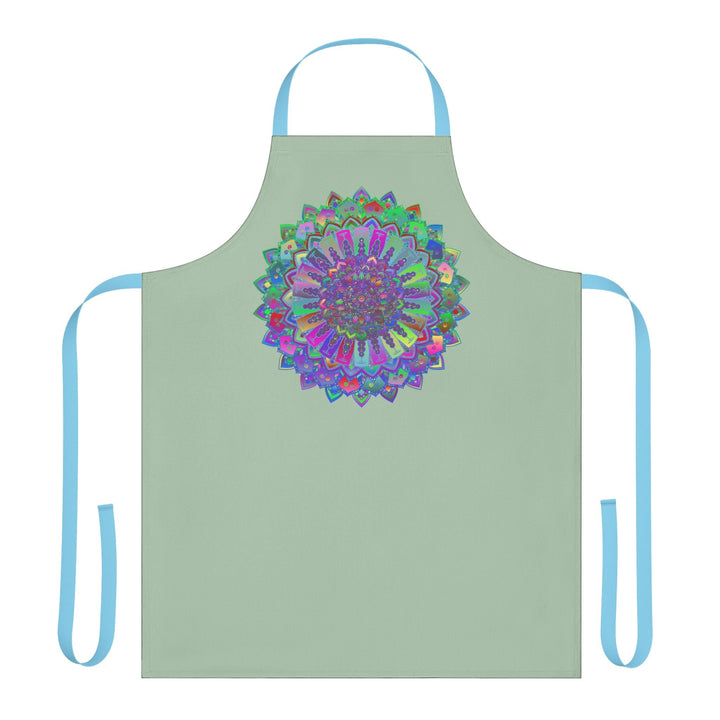 Sage Green Mandala Apron - Hand Drawn Art All Over Prints - Blululi