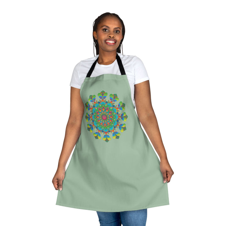 Sage Green Mandala Apron - Hand Drawn Art All Over Prints - Blululi