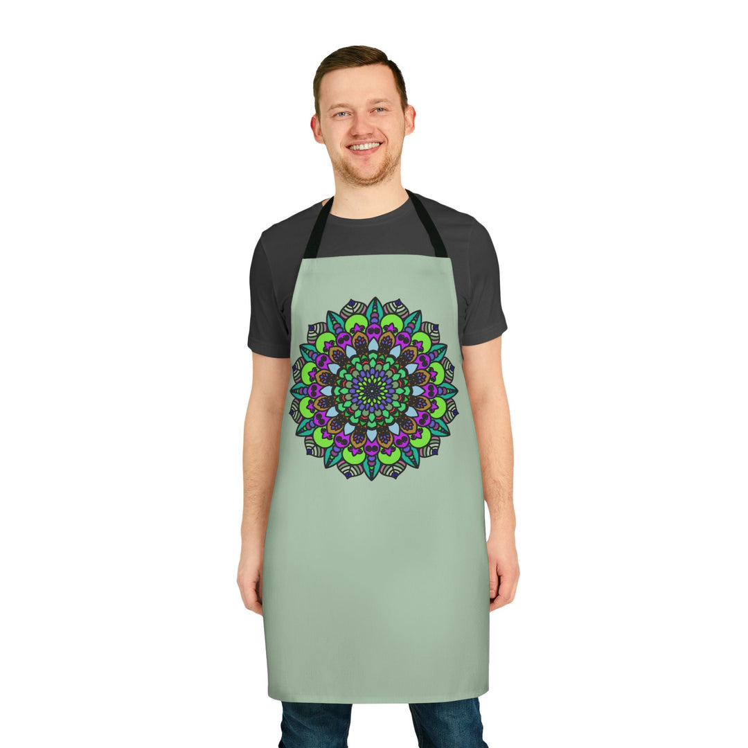 Sage Green Mandala Apron - Hand Drawn Art All Over Prints - Blululi