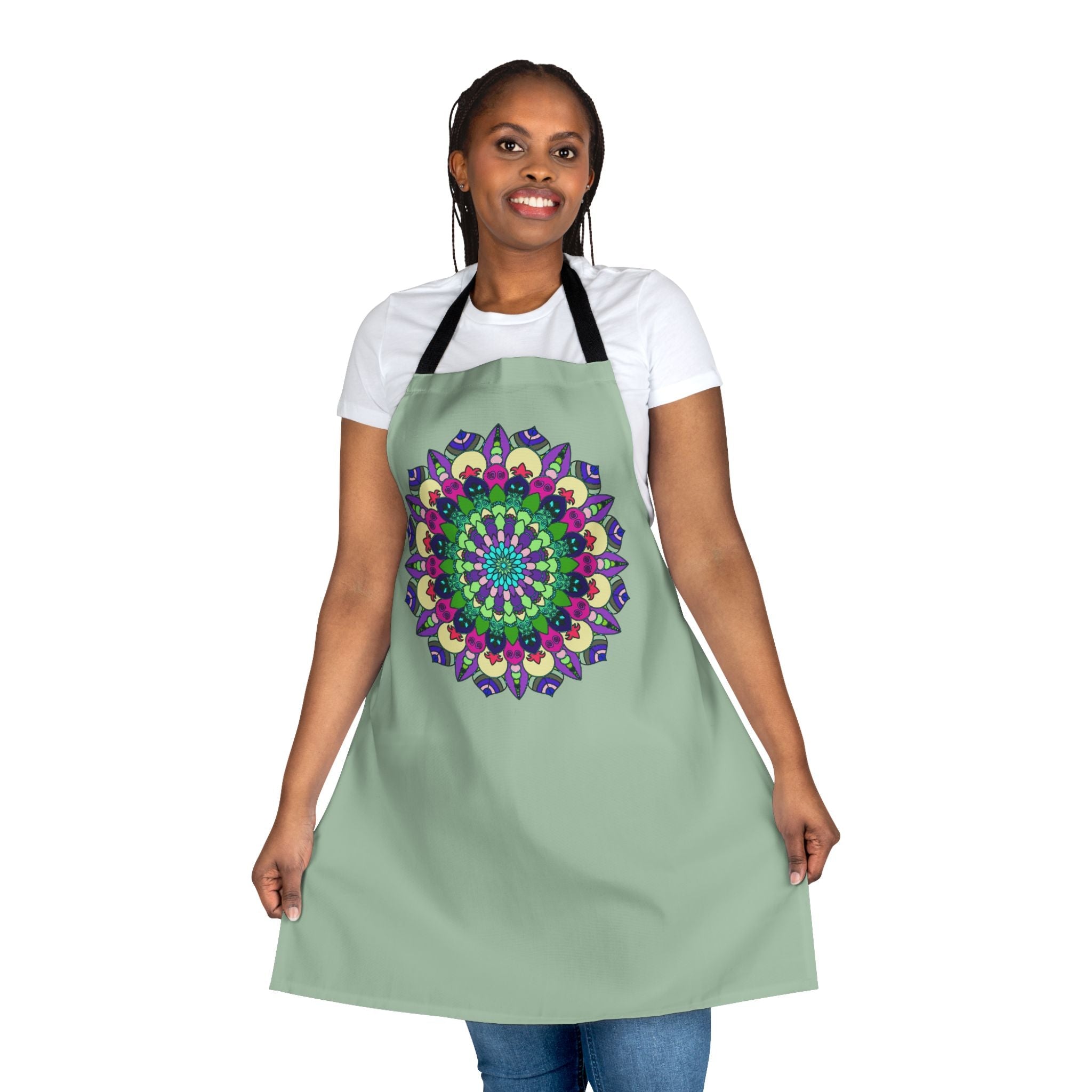 Sage Green Mandala Apron - Hand Drawn Art All Over Prints - Blululi