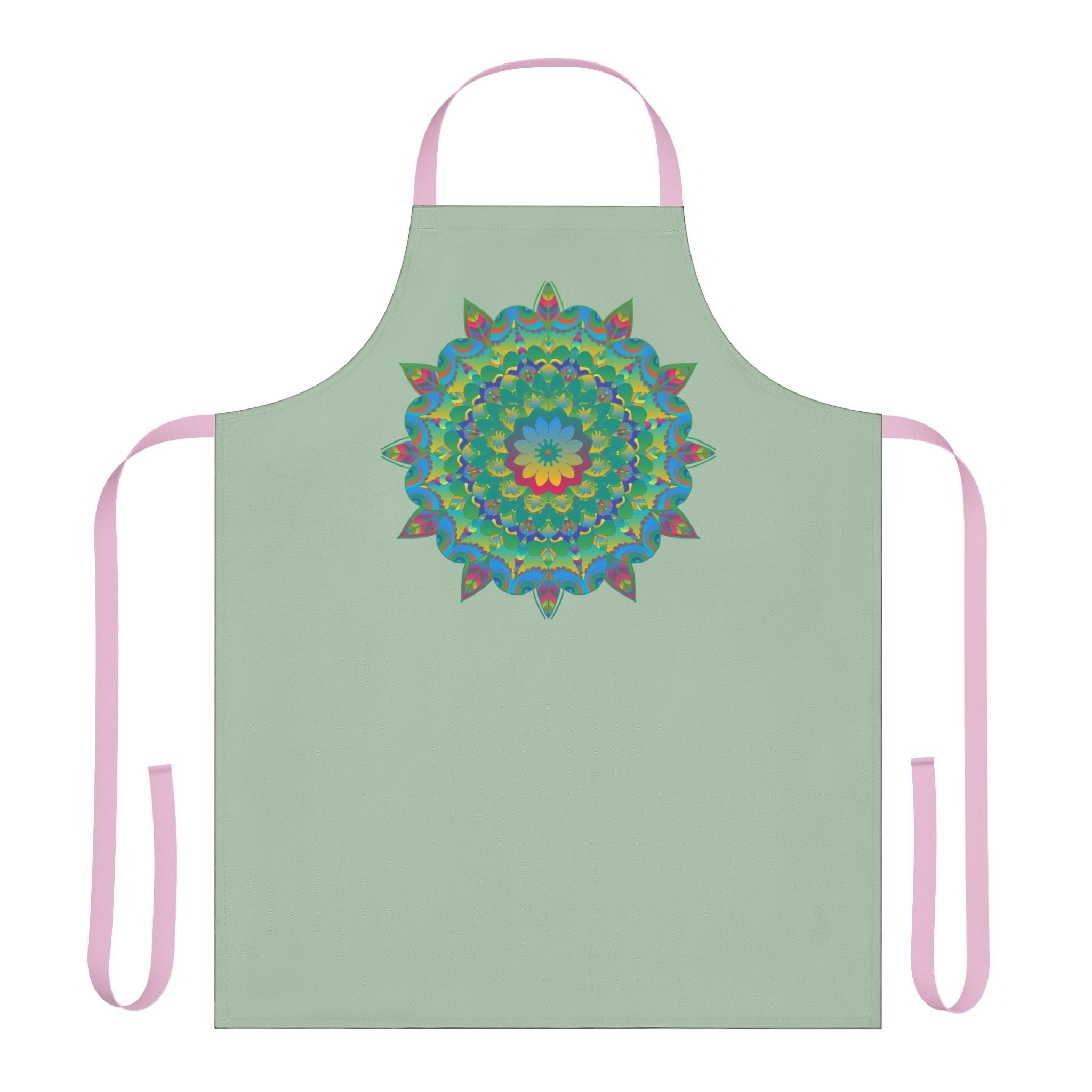 Sage Green Mandala Apron - Hand Drawn Art All Over Prints - Blululi