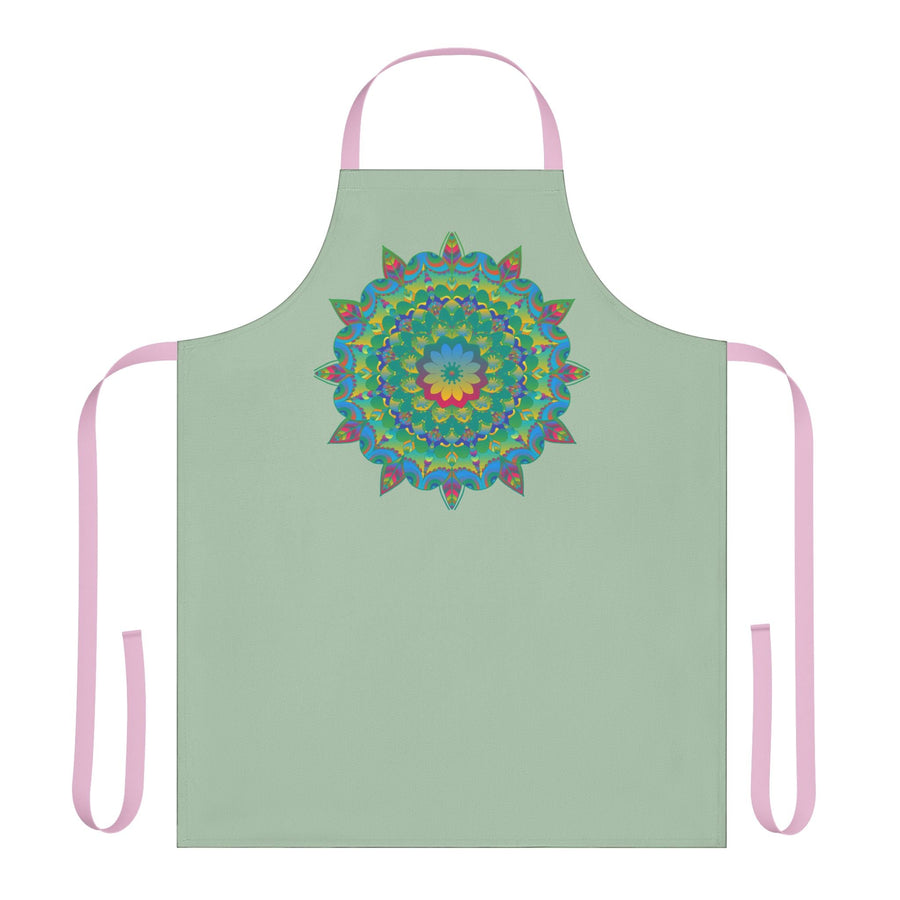 Sage Green Mandala Apron - Hand Drawn Art All Over Prints - Blululi