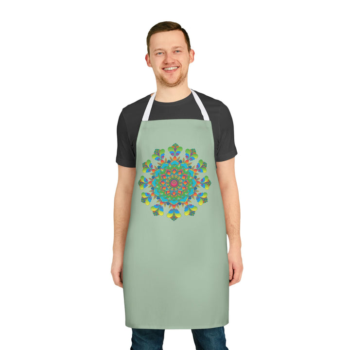 Sage Green Mandala Apron - Hand Drawn Art All Over Prints - Blululi